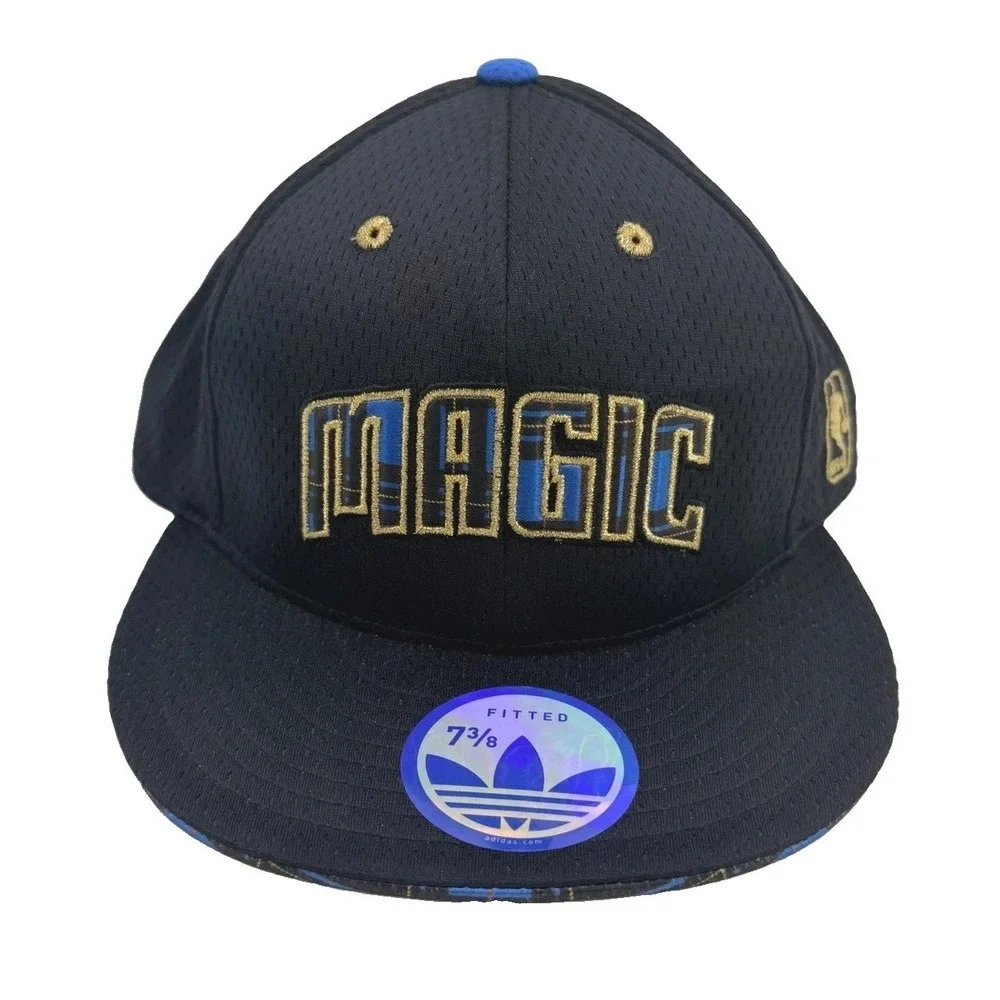 Adidas Orlando Magic Hat Mens 7 3/8 Black NBA Fitted Mesh Flat Brim Cap Retro